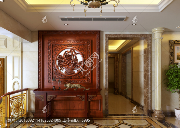 中式雕花實(shí)木屏風(fēng)端景