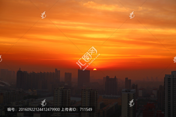 朝霞日出,城市風(fēng)光