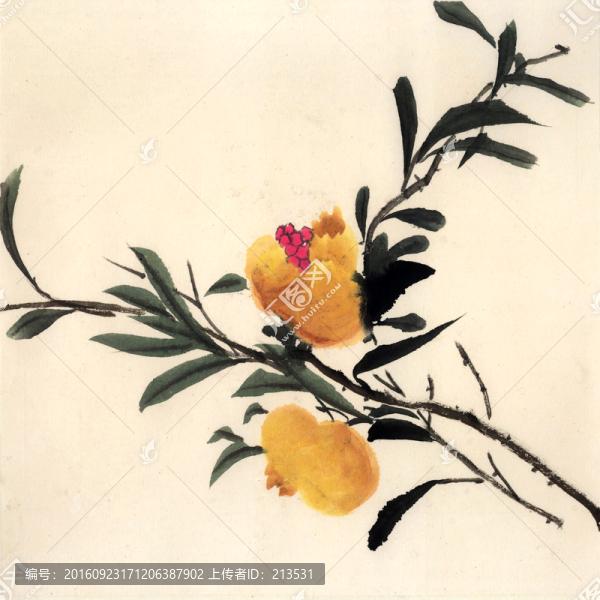 石榴,水墨畫,中式風(fēng)格裝飾畫