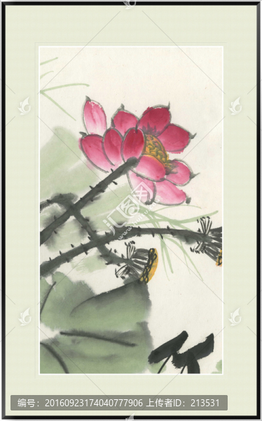 荷,水墨荷,荷花,翠鳥,水墨畫