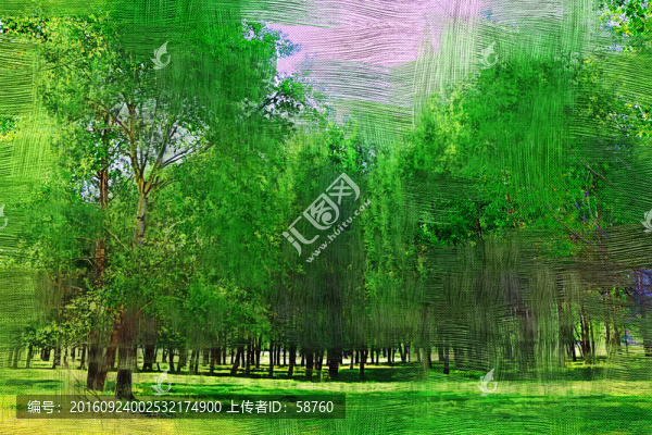 電腦畫,綠樹林