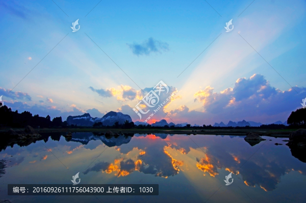 湖泊,落日夕陽(yáng)