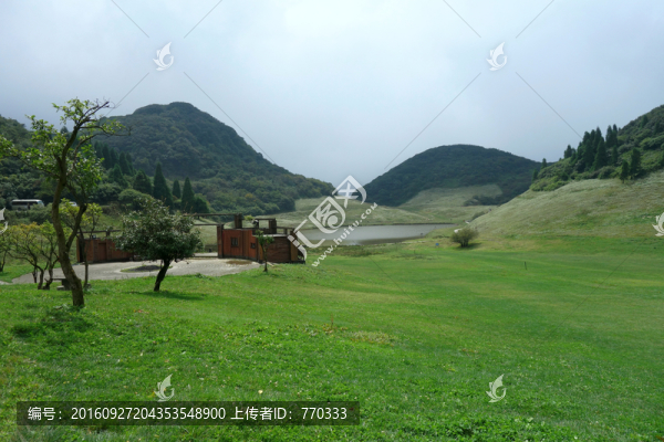 山野,青山,湖,木屋