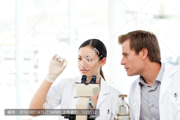 科学家在显微镜下观察幻灯片