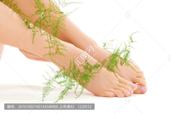 女腳與綠色植物