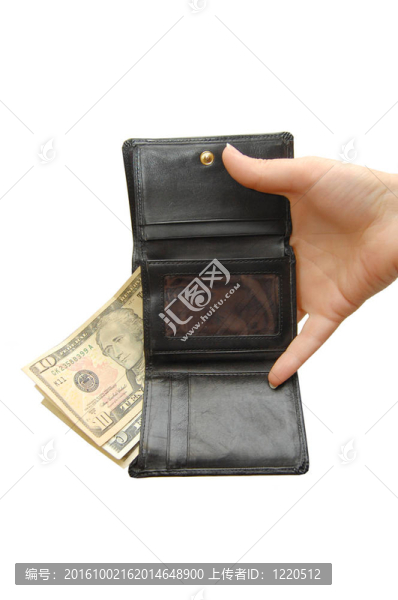 有金錢和手的黑色錢包