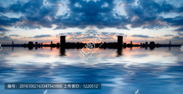 全景城市夜與河流