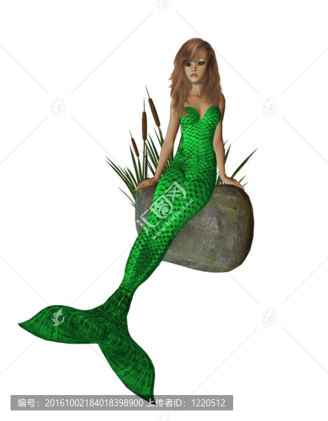 石灰綠色的美人魚坐在巖石上