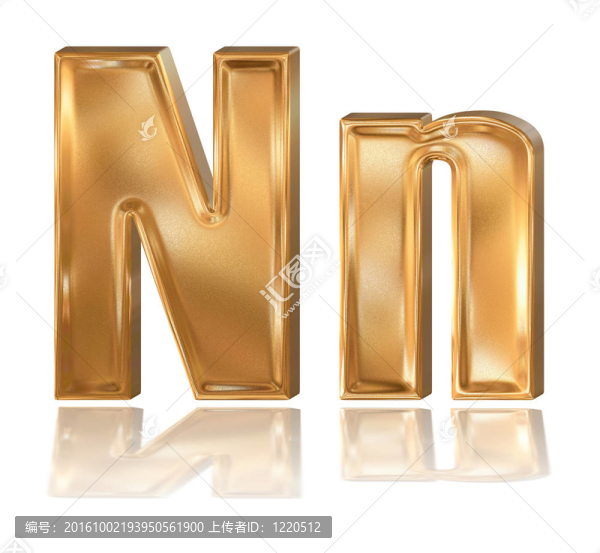 3D金色字體；字母n