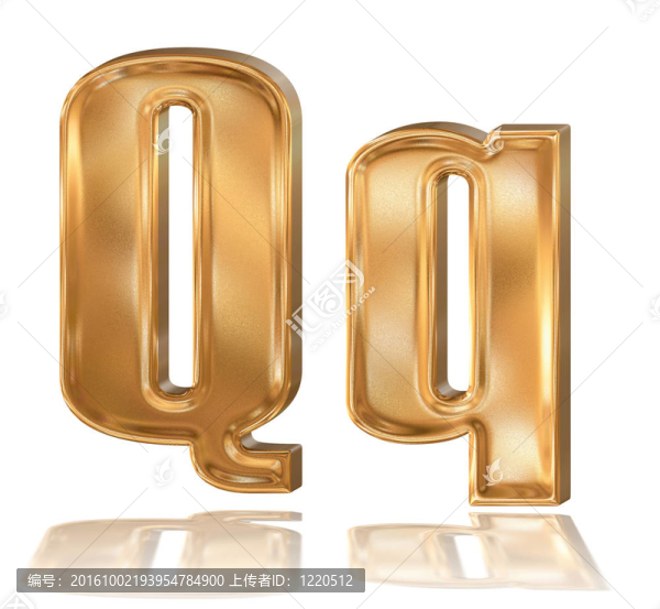 三維金色字體；字母Q