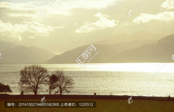 在湖的溫和的黃昏
