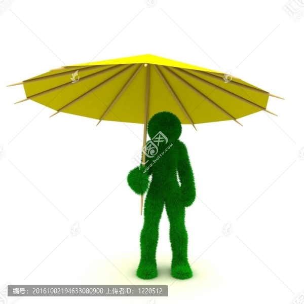 3D人握著一把白色的雨傘。