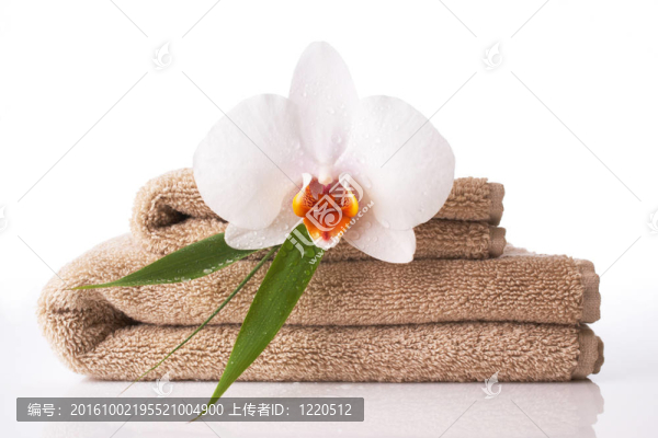 毛巾和蘭花的特寫