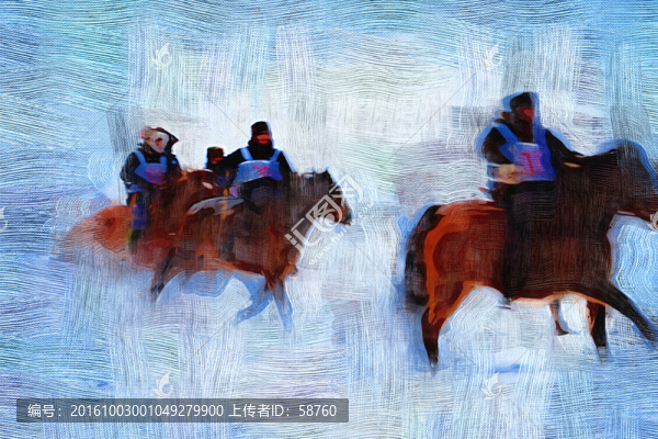 電腦油畫(huà),雪原奔馳的馬隊(duì)