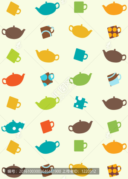 茶壺和杯子的無縫圖案