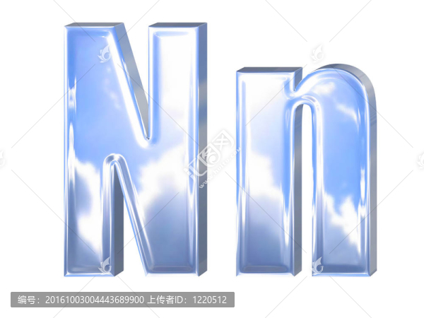 帶有藍(lán)色天空反射的金屬字母字體符號