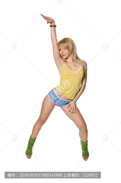 美麗的女孩在白色背景鍛煉