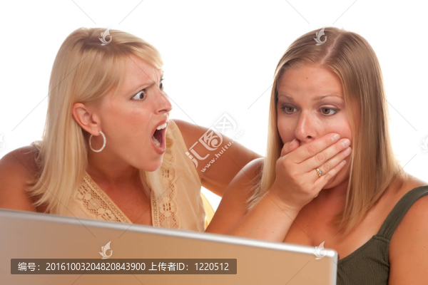 兩個震驚的婦女使用筆記本電腦