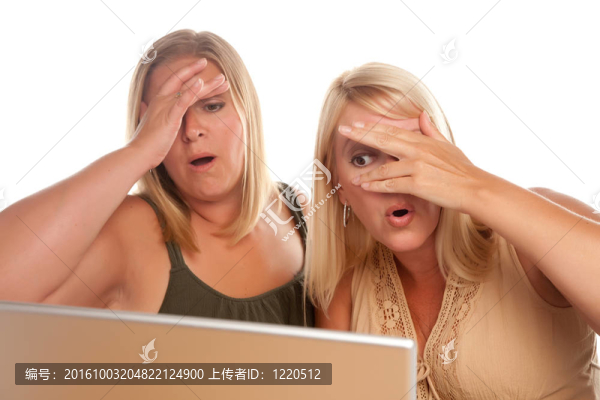 兩個震驚的婦女使用筆記本電腦