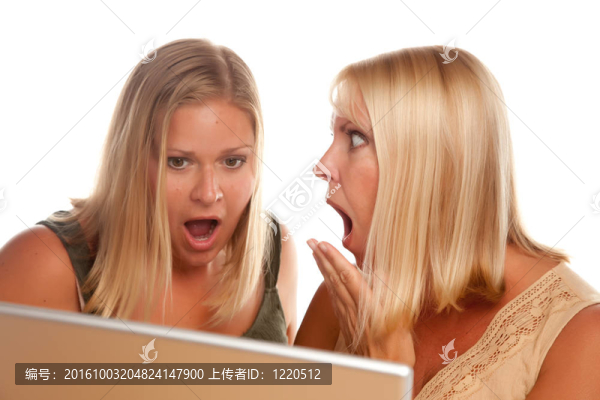 兩個震驚的婦女使用筆記本電腦