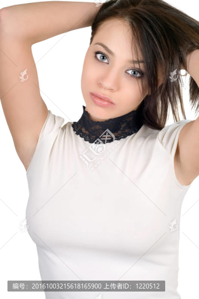 漂亮的年輕女人的肖像。白色隔離