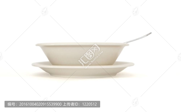 平原米色湯板與匙和碟側(cè)視圖隔離