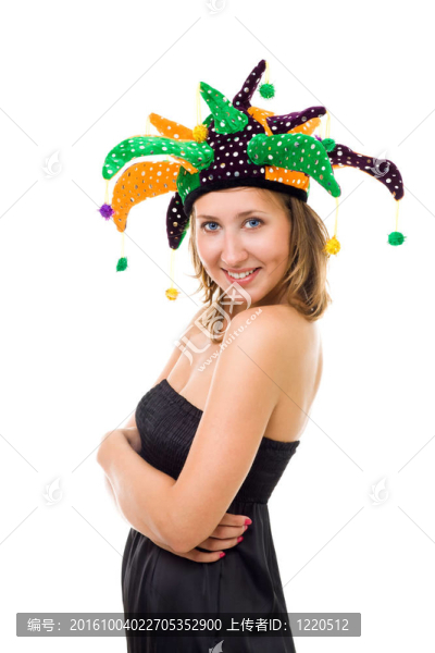 戴滑稽帽子的女人