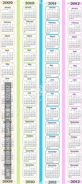 日歷；新年2009；2010；2011；2012