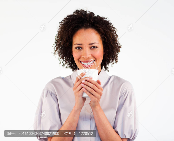 一杯咖啡的商人肖像