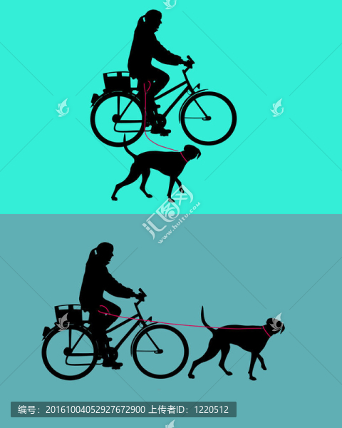 對(duì)狗的皮帶自行車(chē)的婦女