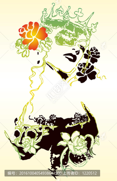 花式女人與花卉插圖