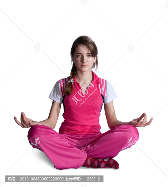 粉紅色的運動服做瑜伽的女孩