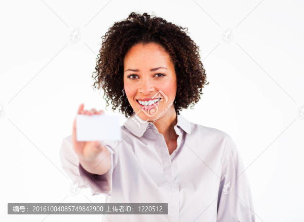 友好的商人呈現出白色的名片