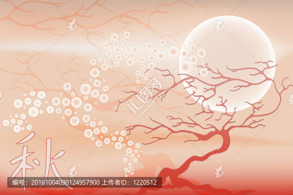 與粉紅色的月亮-日本風(fēng)格的樹
