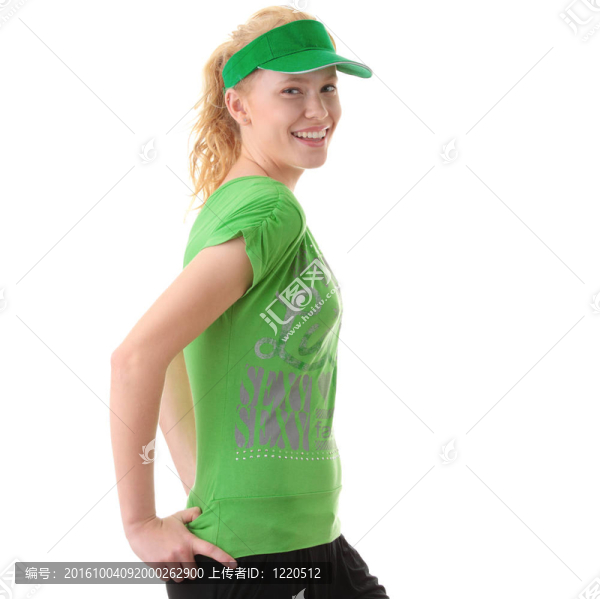 年輕漂亮的金發(fā)女人與綠色的帽子