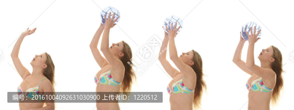 年輕漂亮女子接住沙灘球