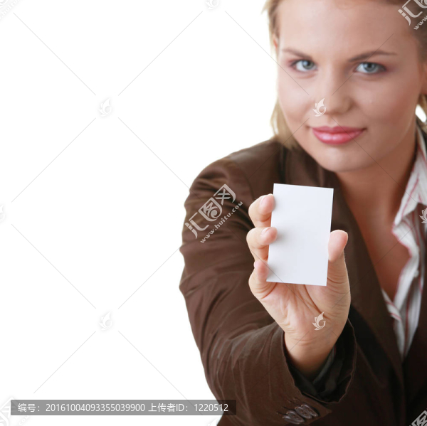 帶有空白名片的女士