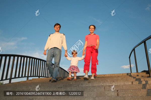 父母帶女兒上石梯