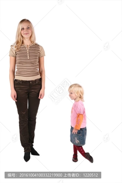美麗的年輕女子與女孩孤立的白色