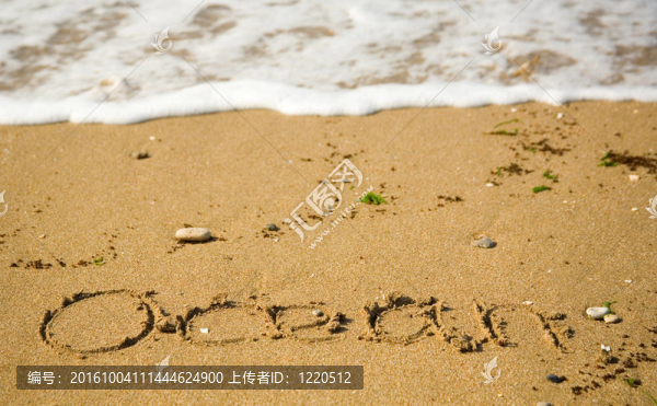 文字海洋寫在沙灘上