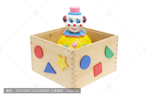 木制盒子里的玩具小丑