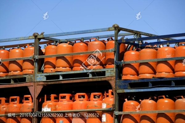 Botellas；bombonas德氣butano彩色納蘭賈。橙色氣架