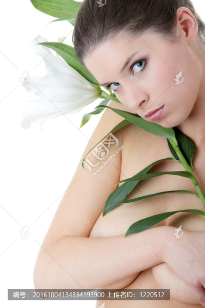 鮮花清新美麗女人肖像