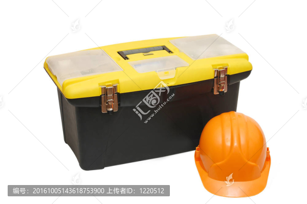 用于在白色背景上隔離的頭盔的工具盒