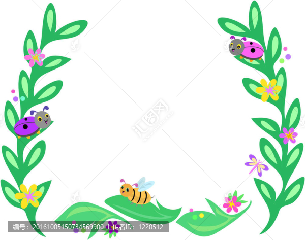 大葉子的框架；蜜蜂和蝴蝶；瓢蟲；