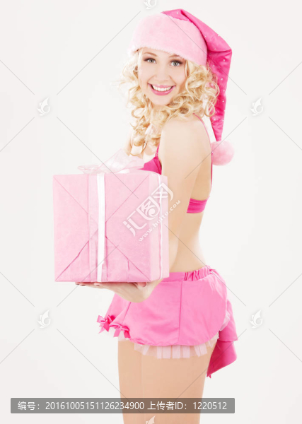 快樂圣誕助手與禮品盒女孩