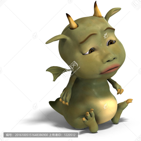 綠色的小可愛的卡通龍的魔鬼