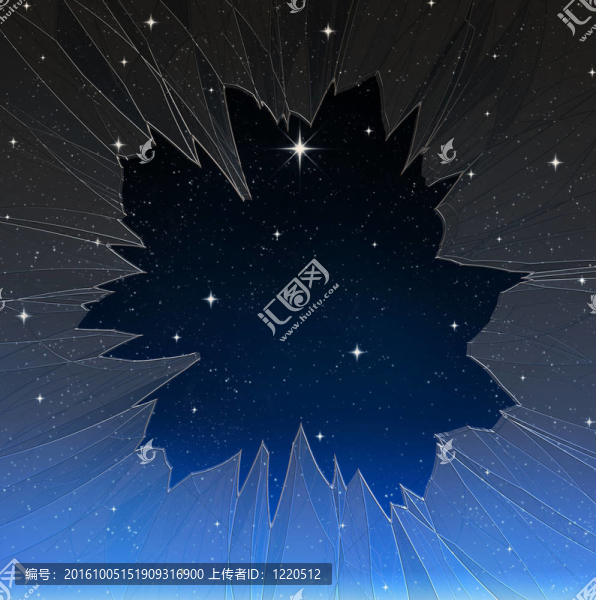明亮的星星通過打碎的窗戶