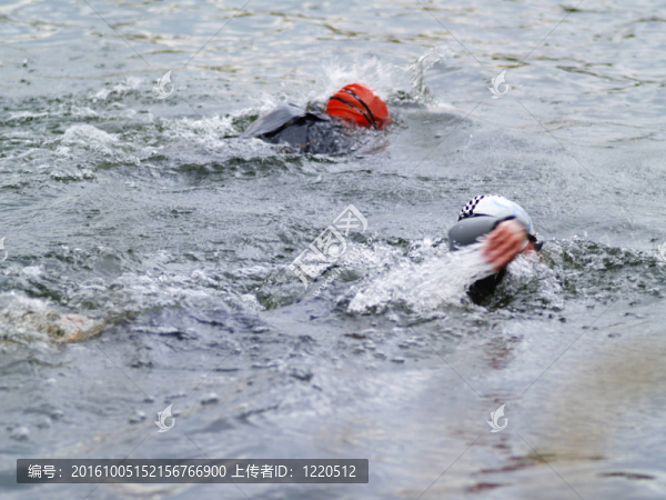兩triathltes游泳