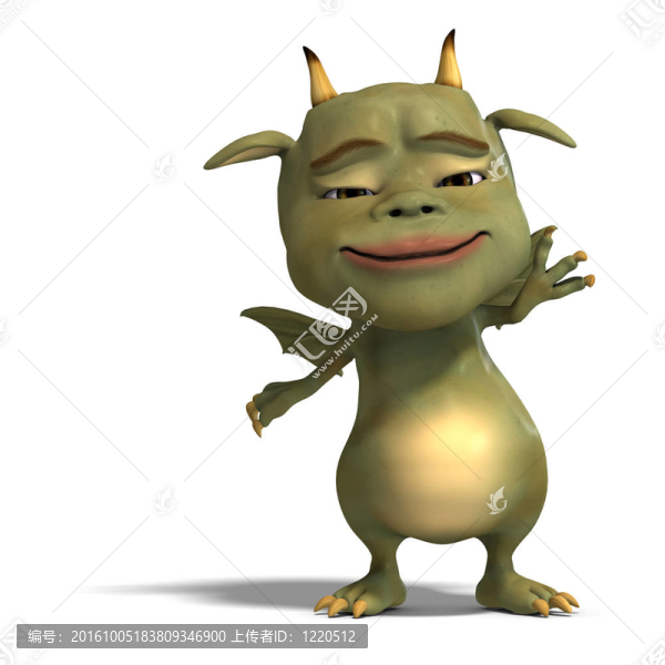綠色的小可愛的卡通龍的魔鬼